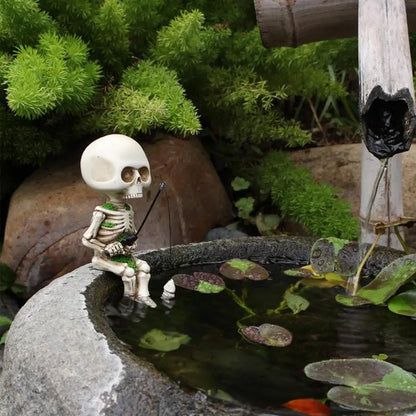 Gone Fishing Skeleton Garden Statue