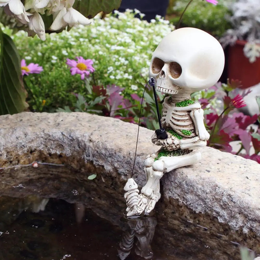 Gone Fishing Skeleton Garden Statue