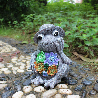 Succulent Frog Garden Statue