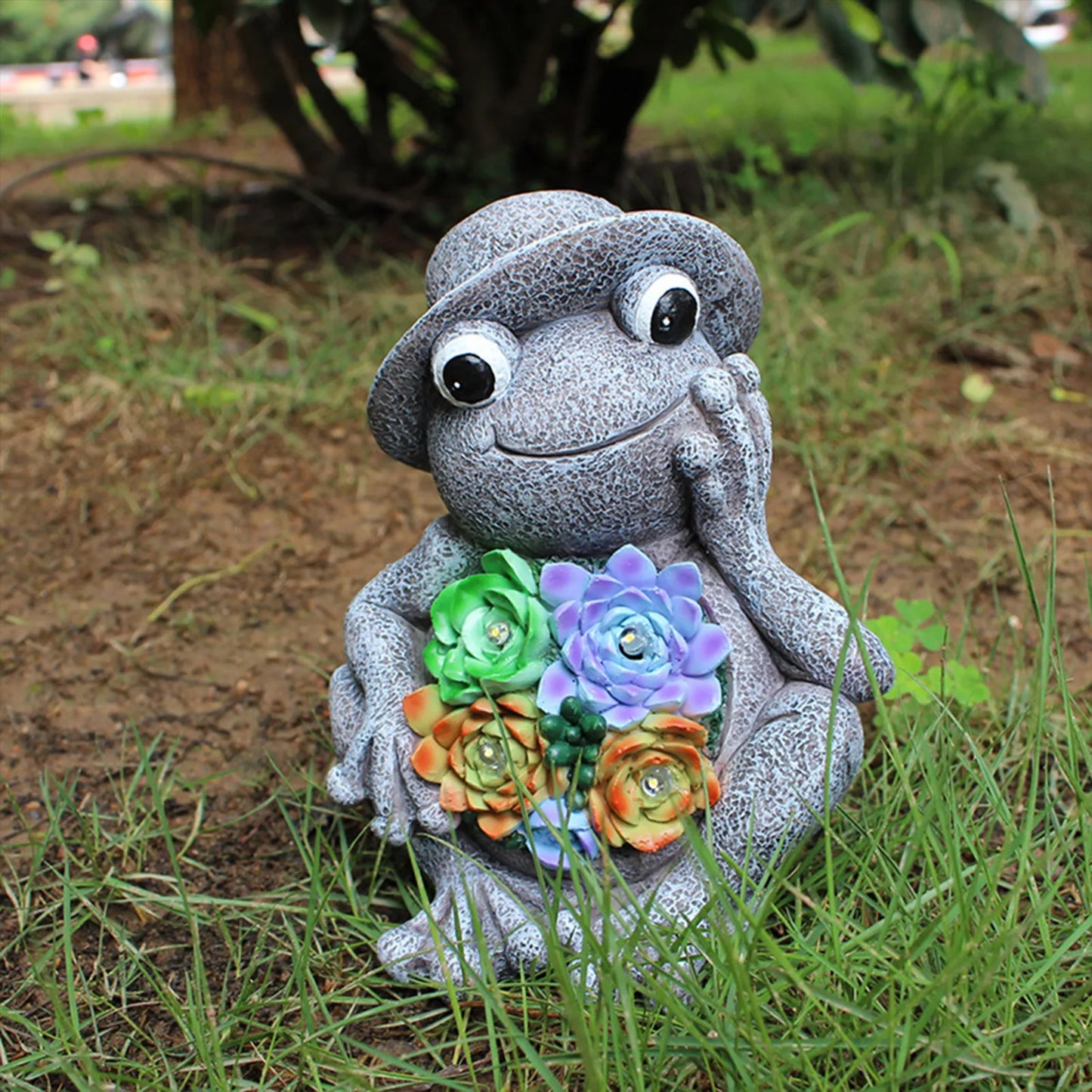 Succulent Frog Garden Statue