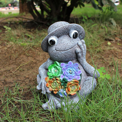 Succulent Frog Garden Statue